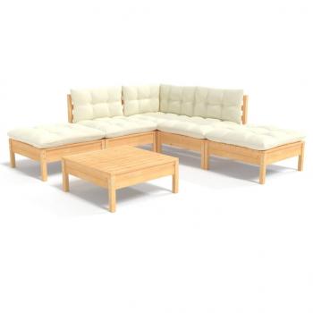 6-tlg. Garten-Lounge-Set mit Creme Kissen Kiefernholz