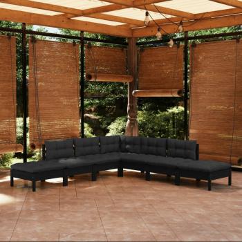 ARDEBO.de - 7-tlg. Garten-Lounge-Set mit Kissen Schwarz Kiefernholz