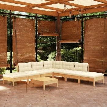 ARDEBO.de - 8-tlg. Garten-Lounge-Set mit Creme Kissen Kiefernholz