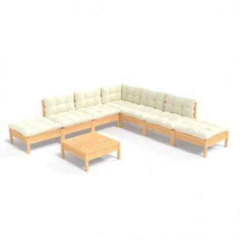 8-tlg. Garten-Lounge-Set mit Creme Kissen Kiefernholz