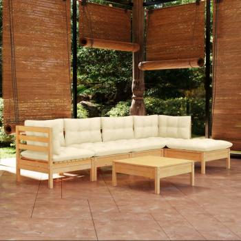 ARDEBO.de - 6-tlg. Garten-Lounge-Set mit Creme Kissen Kiefernholz