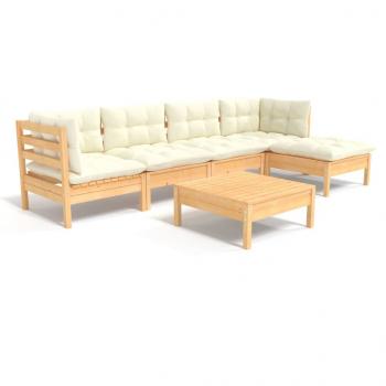 6-tlg. Garten-Lounge-Set mit Creme Kissen Kiefernholz