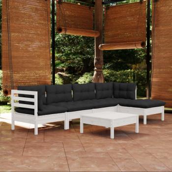 ARDEBO.de - 6-tlg. Garten-Lounge-Set mit Kissen Weiß Kiefernholz