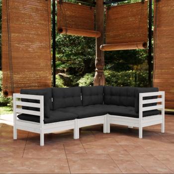 ARDEBO.de - 4-tlg. Garten-Lounge-Set mit Kissen Weiß Kiefernholz