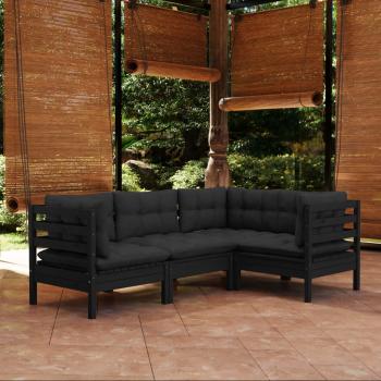 ARDEBO.de - 4-tlg. Garten-Lounge-Set mit Kissen Schwarz Kiefernholz