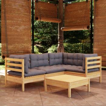 ARDEBO.de - 5-tlg. Garten-Lounge-Set mit Grauen Kissen Kiefernholz