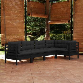 ARDEBO.de - 5-tlg. Garten-Lounge-Set mit Kissen Schwarz Kiefernholz