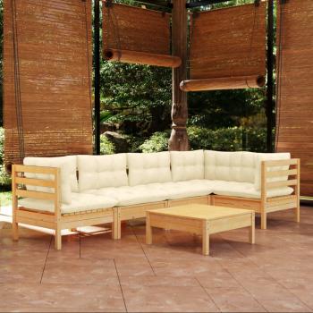 ARDEBO.de - 6-tlg. Garten-Lounge-Set mit Creme Kissen Kiefernholz