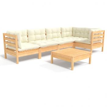 6-tlg. Garten-Lounge-Set mit Creme Kissen Kiefernholz