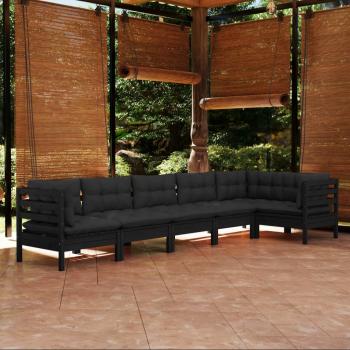 ARDEBO.de - 6-tlg. Garten-Lounge-Set mit Kissen Schwarz Kiefernholz