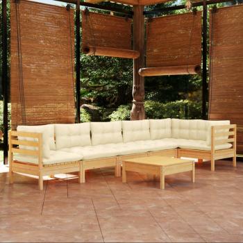 ARDEBO.de - 7-tlg. Garten-Lounge-Set mit Creme Kissen Kiefernholz