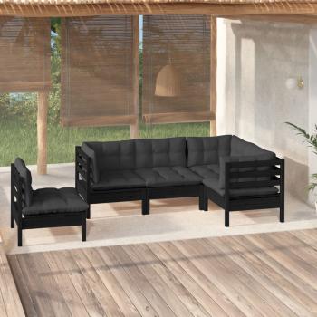 ARDEBO.de - 5-tlg. Garten-Lounge-Set mit Kissen Schwarz Kiefernholz