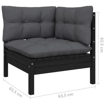 5-tlg. Garten-Lounge-Set mit Kissen Schwarz Kiefernholz