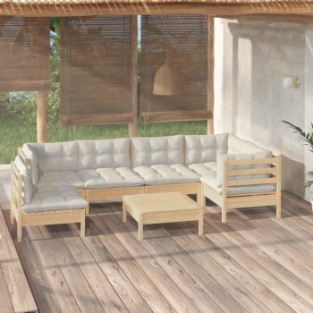 ARDEBO.de - 7-tlg. Garten-Lounge-Set mit Creme Kissen Kiefernholz