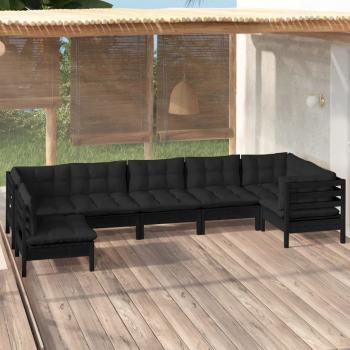 ARDEBO.de - 7-tlg. Garten-Lounge-Set mit Kissen Schwarz Kiefernholz