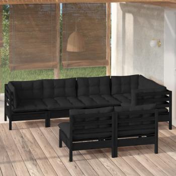 ARDEBO.de - 7-tlg. Garten-Lounge-Set mit Kissen Schwarz Kiefer Massivholz