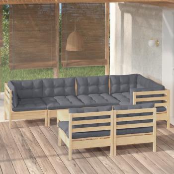 ARDEBO.de - 8-tlg. Garten-Lounge-Set mit Grauen Kissen Kiefer Massivholz