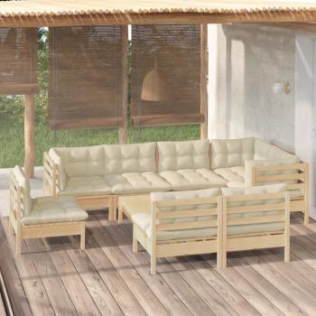 ARDEBO.de - 9-tlg. Garten-Lounge-Set mit Creme Kissen Massivholz Kiefer