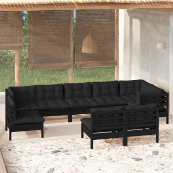 ARDEBO.de - 9-tlg. Garten-Lounge-Set mit Kissen Schwarz Massivholz Kiefer