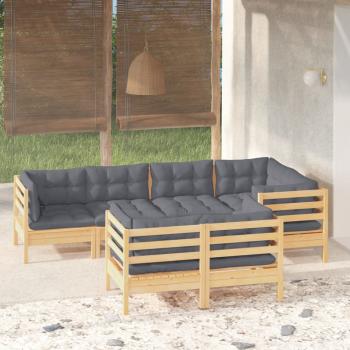 ARDEBO.de - 7-tlg. Garten-Lounge-Set mit Grauen Kissen Kiefer Massivholz