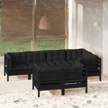 ARDEBO.de - 7-tlg. Garten-Lounge-Set mit Kissen Schwarz Massivholz Kiefer