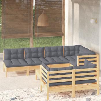 ARDEBO.de - 8-tlg. Garten-Lounge-Set mit Grauen Kissen Kiefer Massivholz