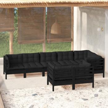 ARDEBO.de - 8-tlg. Garten-Lounge-Set mit Kissen Schwarz Massivholz Kiefer