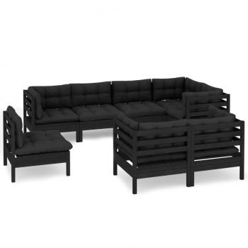 8-tlg. Garten-Lounge-Set mit Kissen Schwarz Massivholz Kiefer