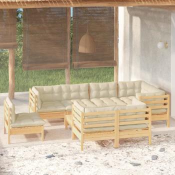 ARDEBO.de - 9-tlg. Garten-Lounge-Set mit Creme Kissen Massivholz Kiefer