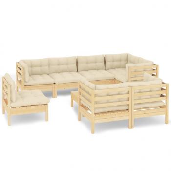 9-tlg. Garten-Lounge-Set mit Creme Kissen Massivholz Kiefer