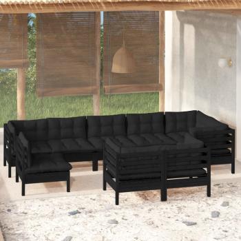 ARDEBO.de - 9-tlg. Garten-Lounge-Set mit Kissen Schwarz Kiefer Massivholz