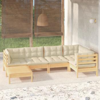 ARDEBO.de - 6-tlg. Garten-Lounge-Set mit Creme Kissen Massivholz Kiefer