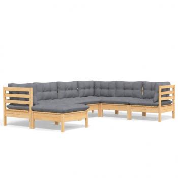 7-tlg. Garten-Lounge-Set mit Grauen Kissen Kiefer Massivholz