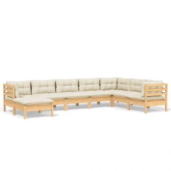 8-tlg. Garten-Lounge-Set mit Creme Kissen Massivholz Kiefer