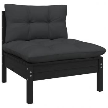 5-tlg. Garten-Lounge-Set mit Kissen Schwarz Kiefer Massivholz