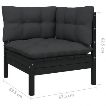 5-tlg. Garten-Lounge-Set mit Kissen Schwarz Kiefer Massivholz