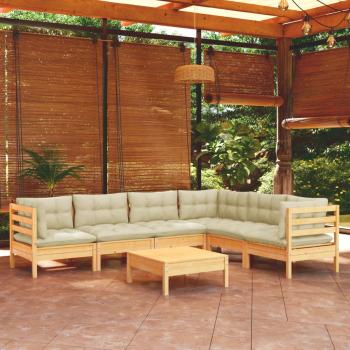 ARDEBO.de - 7-tlg. Garten-Lounge-Set mit Creme Kissen Massivholz Kiefer