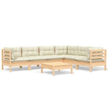 7-tlg. Garten-Lounge-Set mit Creme Kissen Massivholz Kiefer