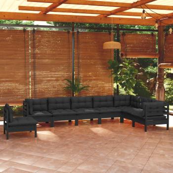 ARDEBO.de - 8-tlg. Garten-Lounge-Set mit Kissen Schwarz Massivholz Kiefer