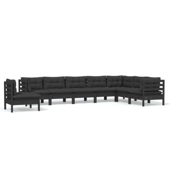 8-tlg. Garten-Lounge-Set mit Kissen Schwarz Massivholz Kiefer