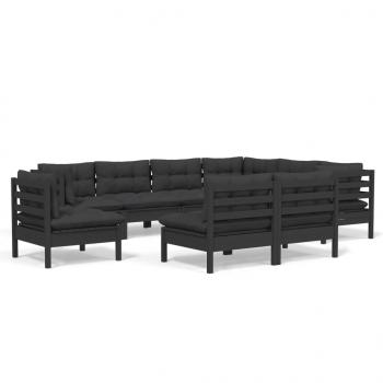 9-tlg. Garten-Lounge-Set mit Kissen Schwarz Massivholz Kiefer