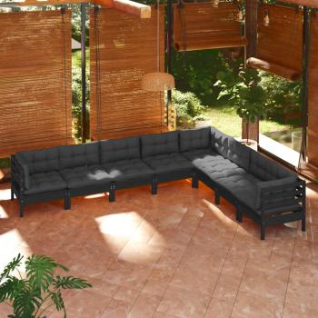 ARDEBO.de - 8-tlg. Garten-Lounge-Set mit Kissen Schwarz Massivholz Kiefer