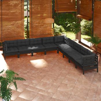 ARDEBO.de - 9-tlg. Garten-Lounge-Set mit Kissen Schwarz Massivholz Kiefer