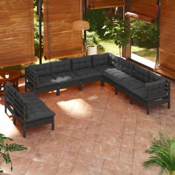 ARDEBO.de - 9-tlg. Garten-Lounge-Set mit Kissen Schwarz Massivholz Kiefer