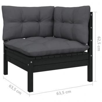 9-tlg. Garten-Lounge-Set mit Kissen Schwarz Massivholz Kiefer