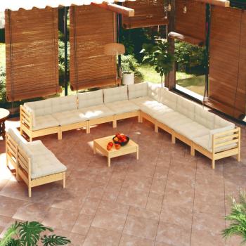 ARDEBO.de - 12-tlg. Garten-Lounge-Set mit Creme Kissen Massivholz Kiefer