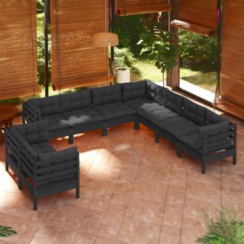 ARDEBO.de - 9-tlg. Garten-Lounge-Set mit Kissen Schwarz Massivholz Kiefer