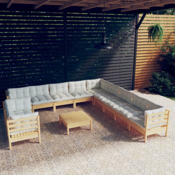 ARDEBO.de - 12-tlg. Garten-Lounge-Set mit Creme Kissen Massivholz Kiefer