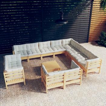 ARDEBO.de - 13-tlg. Garten-Lounge-Set mit Creme Kissen Massivholz Kiefer