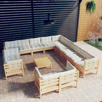 ARDEBO.de - 14-tlg. Garten-Lounge-Set mit Creme Kissen Massivholz Kiefer